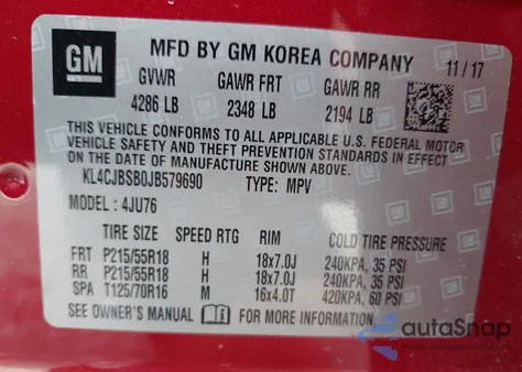 2018 Buick Encore Preferred Ii from USA, damaged, VIN KL4CJBSB0JB579690